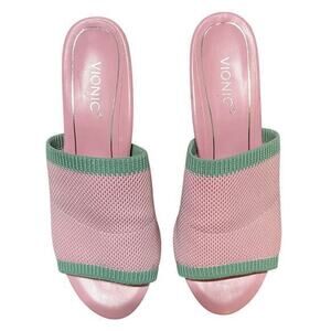 Vionic Women's Pink and Green Slide Sandals